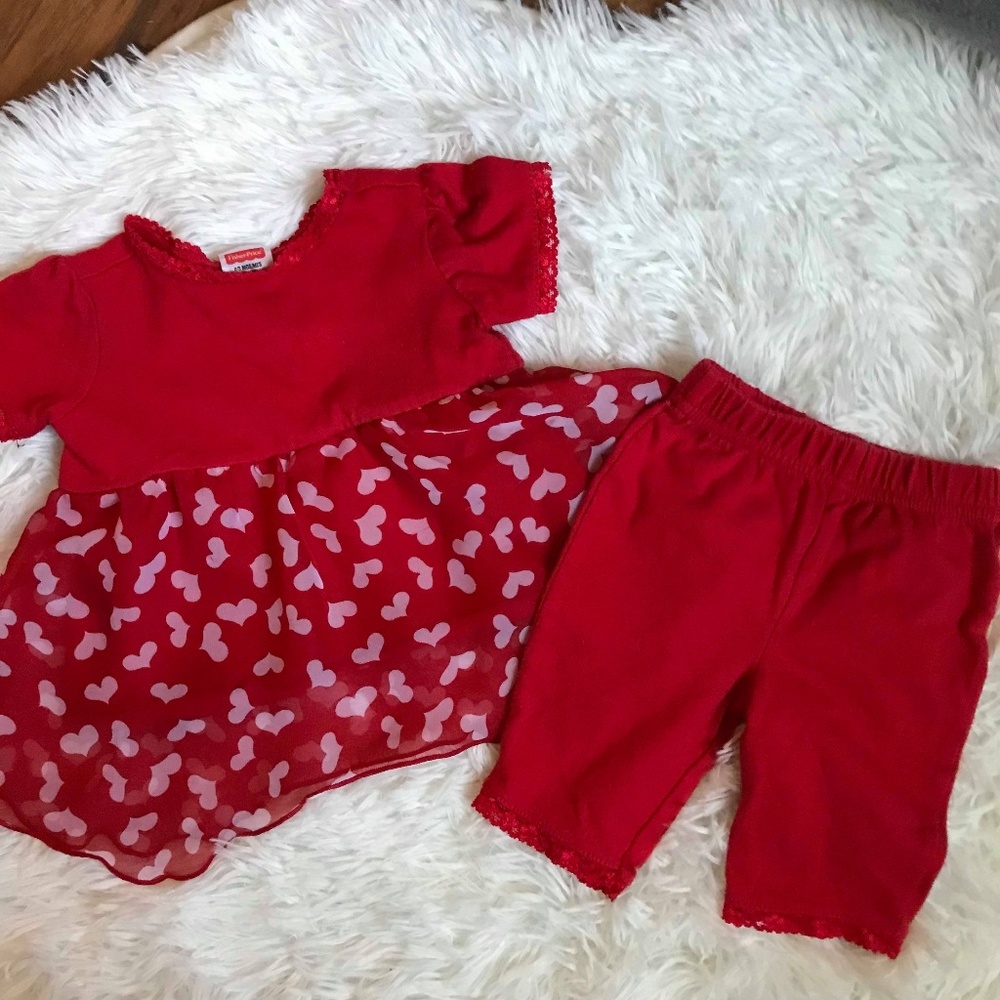 Fisher Price Red & White Hearts Matching Set Outfi